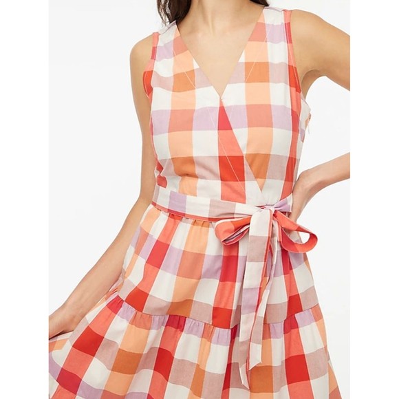 J. Crew Wildfire Dress 20 Sleeveless Red Pink Orange Plaid - Picture 3 of 11